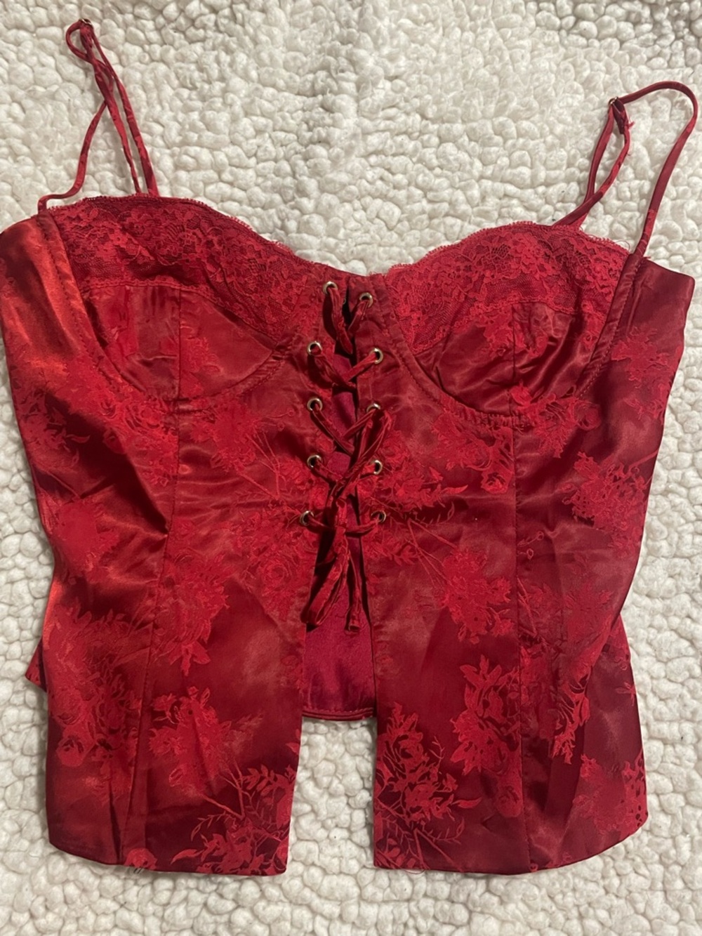 Cotton Candy Red Lace-Up Satin Bustier